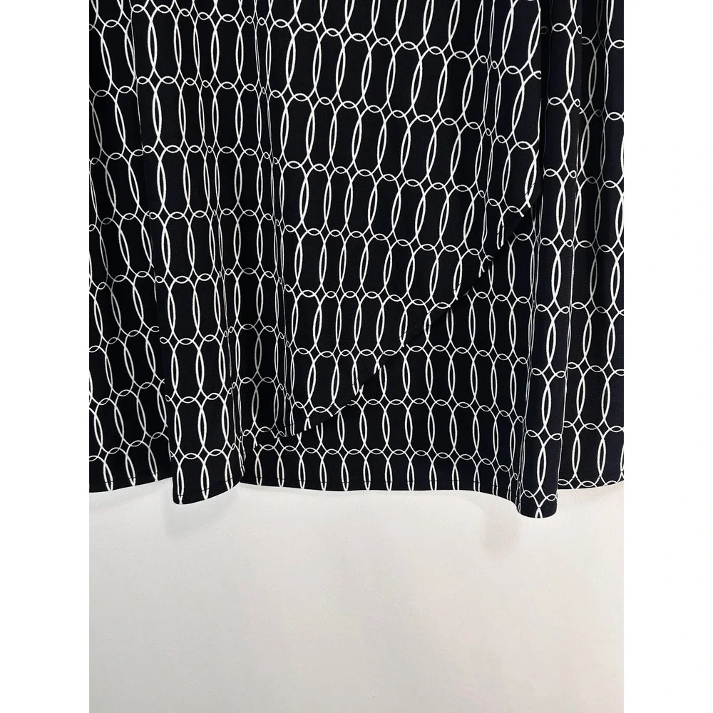 New York & Company Black White Chain Link‎ Wrap Midi Skirt XS Side Tie Geometric